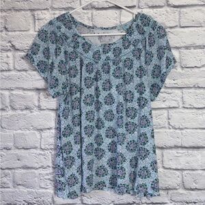 Loft Womens Blue Aqua Short Sleeve Pullover Blouse Size Large